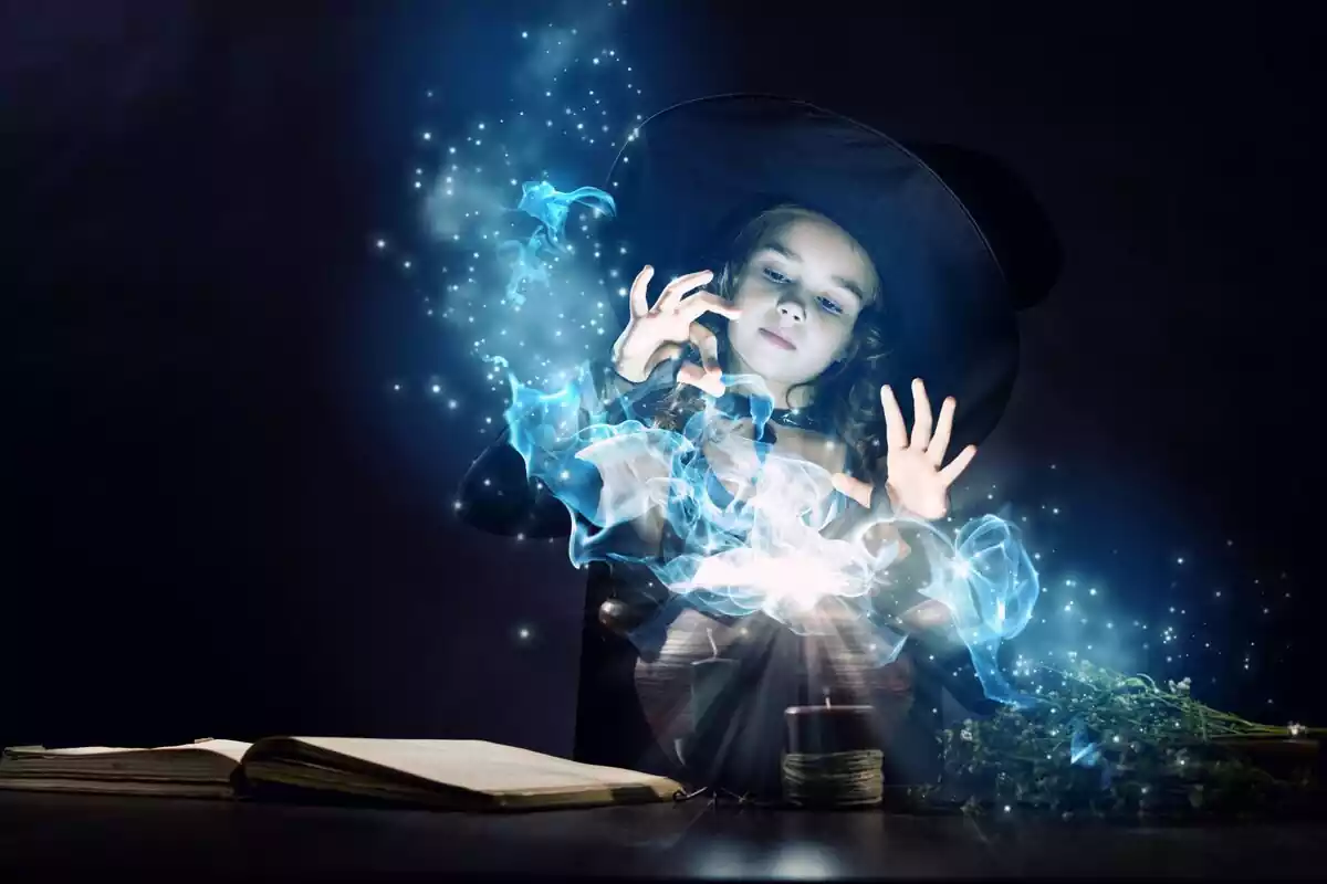 Child witch reading a conjure